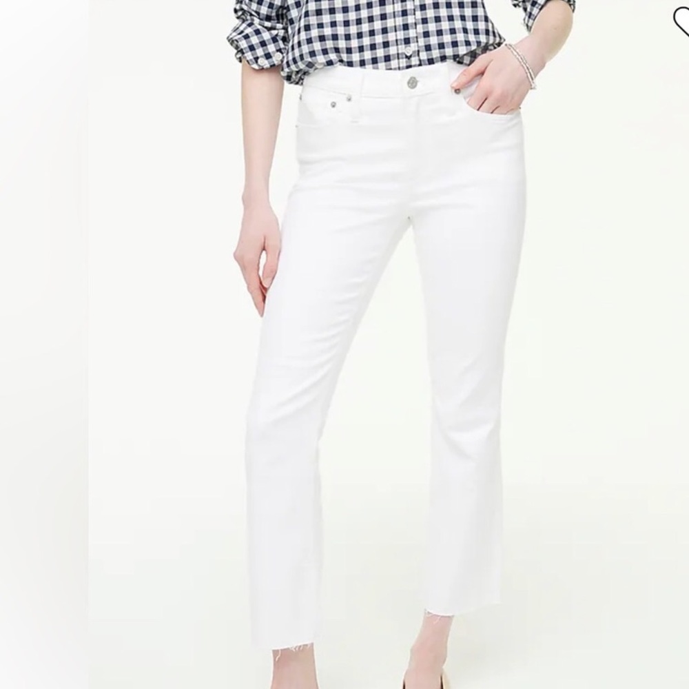 J Crew Factory mid rise flare crop raw hem